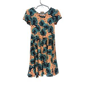 Dot Dot Smile Girls Tropical Palm Peach Green Leaf Geometric Dress LLR 5/6